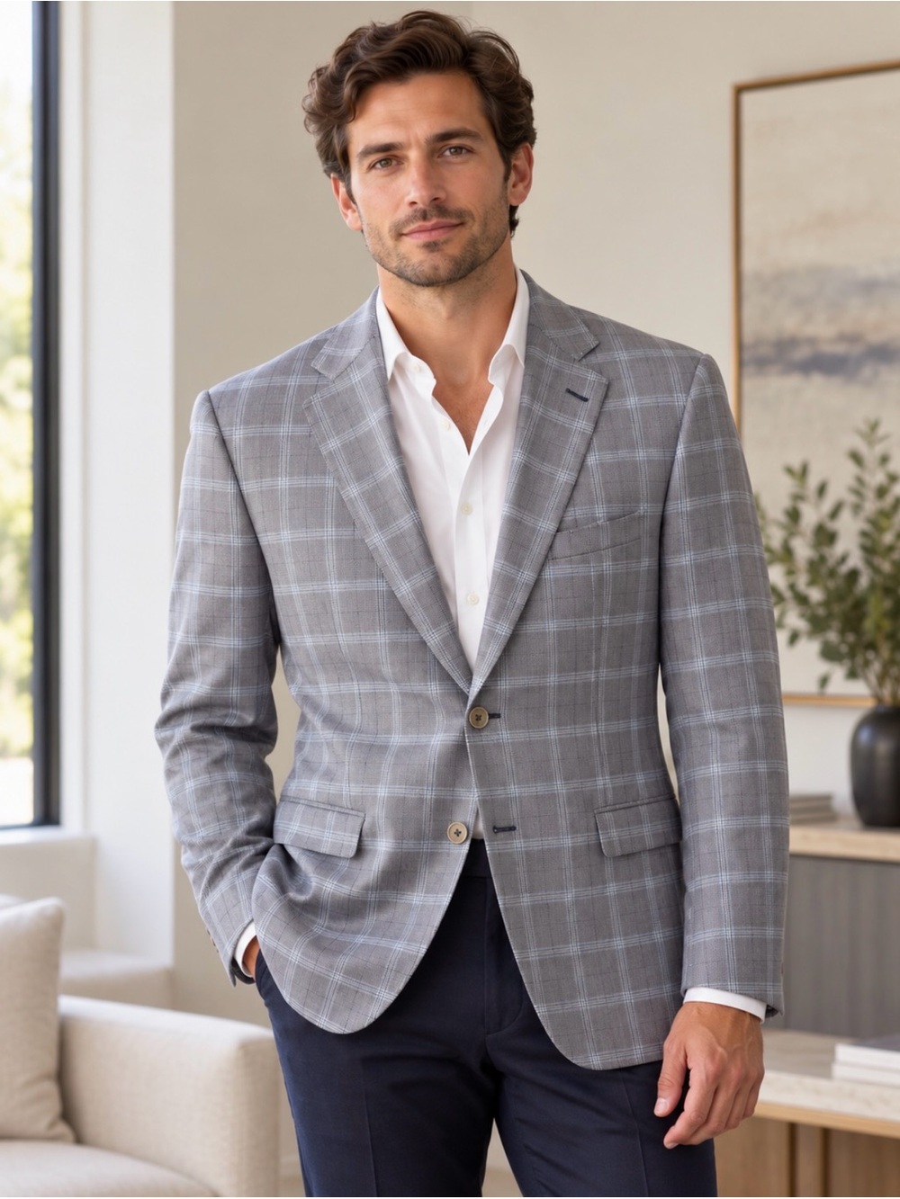 Ermenegildo Zegna Gray Plaid Sport Coat